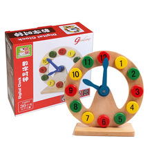 彩色 幼儿益智玩具 认识时钟 数字空心时钟 木质积木
