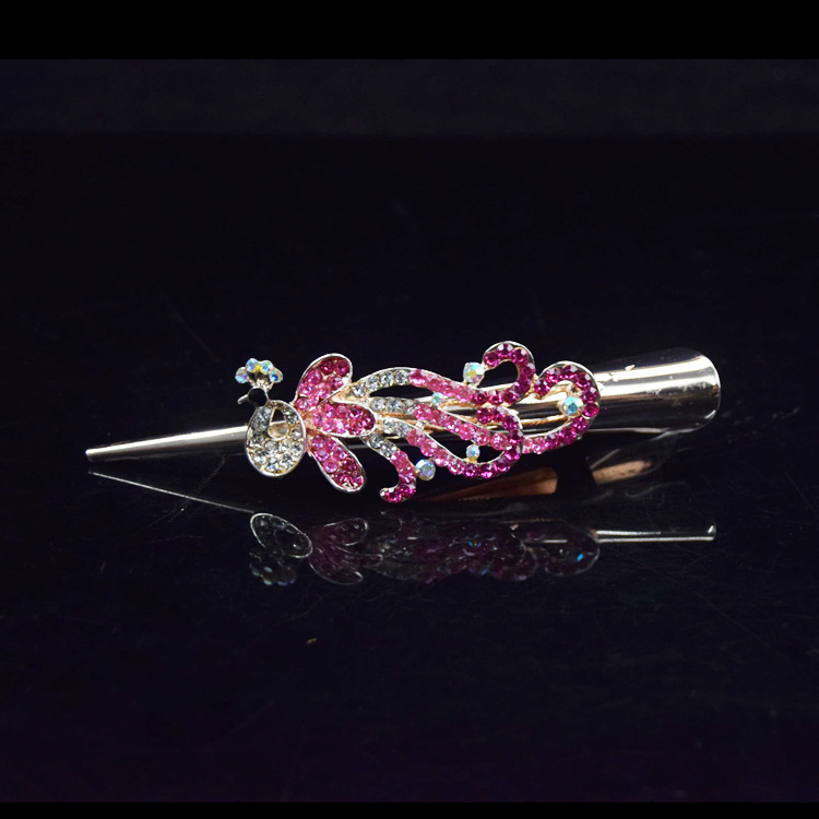 一字水钻发夹孔雀10元店精品头饰发饰点钻民族风饰品