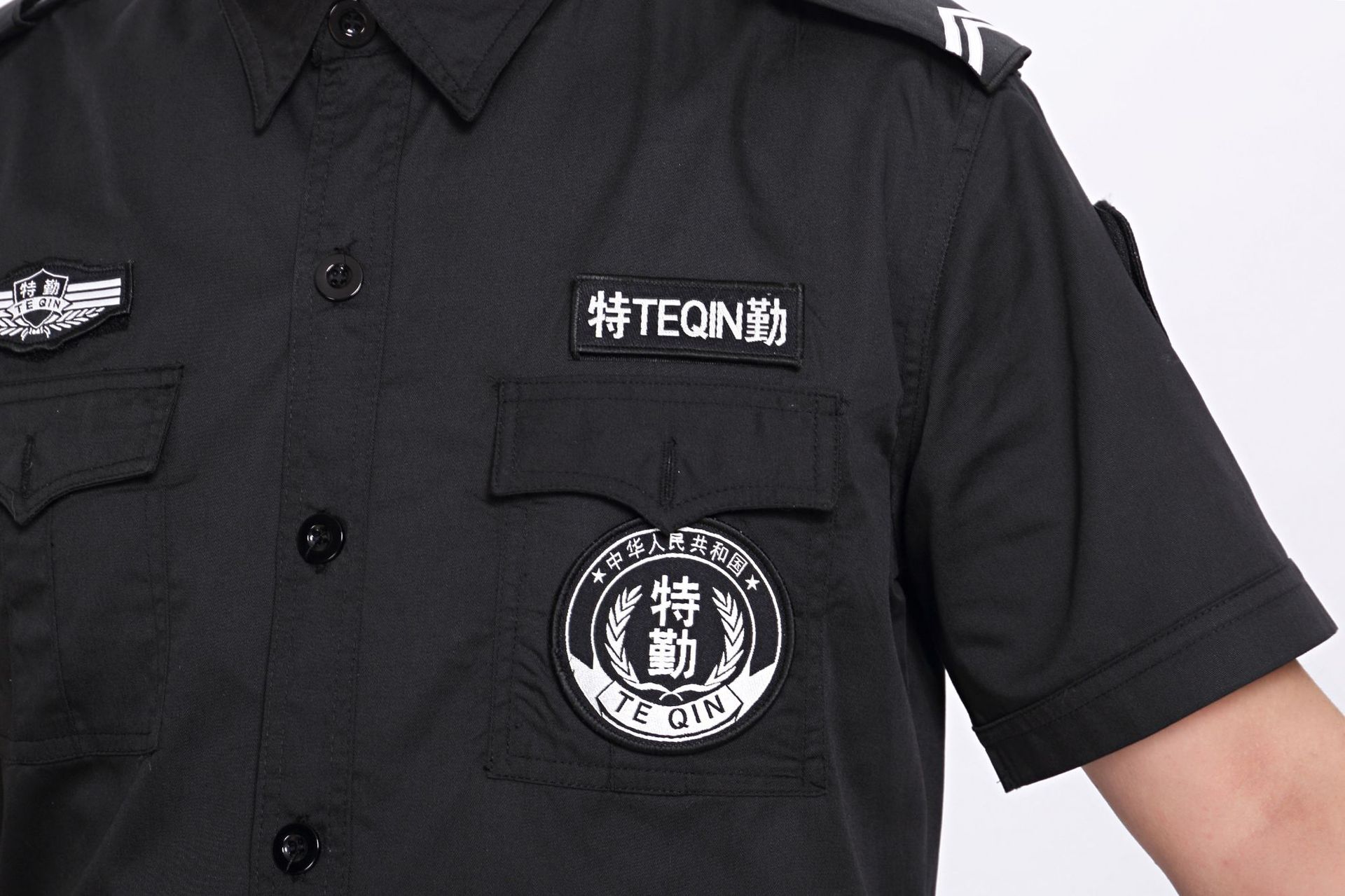 保安服夏装黑短袖衬衫定做郑州安检物业小区门卫执勤保安制服衬衣