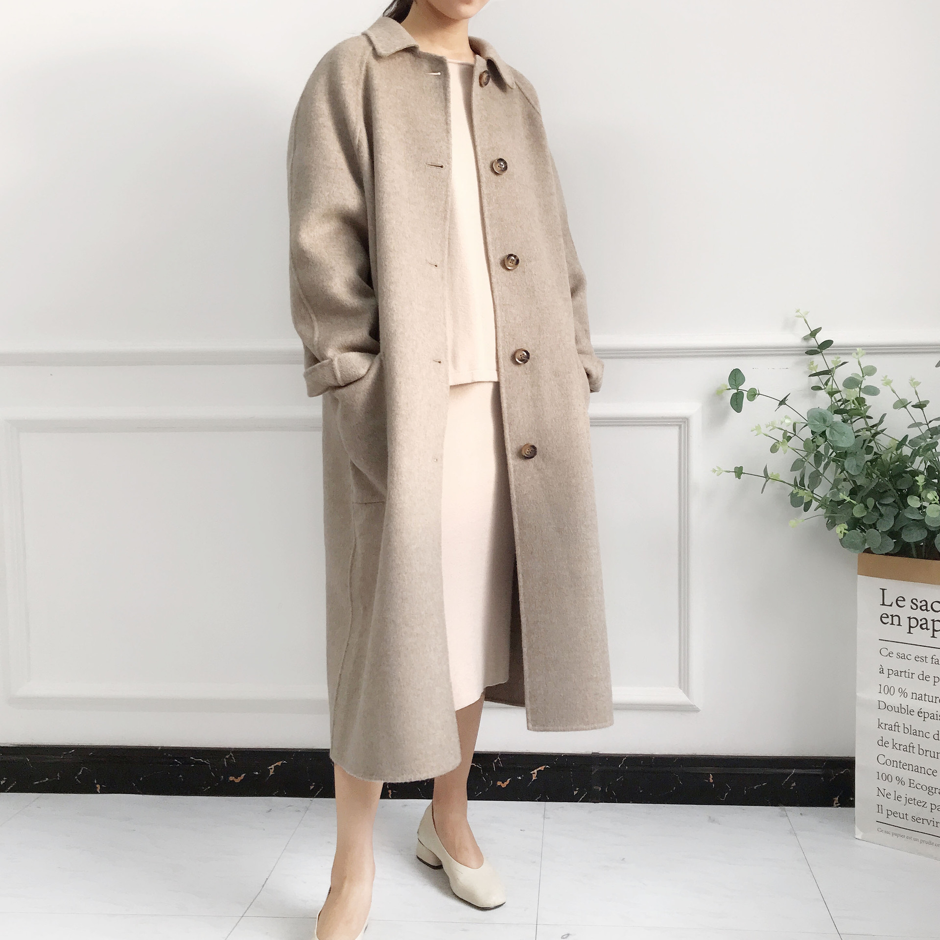 韩国女装2018秋冬新款单排扣保暖双面绒千鸟格羊绒大衣毛呢外套女