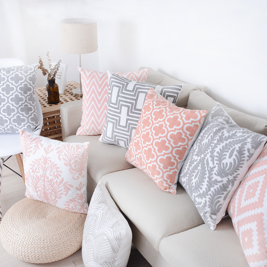 亚马逊跨境家居厂家直销靠垫刺绣沙发床头靠枕套定制靠背抱枕套