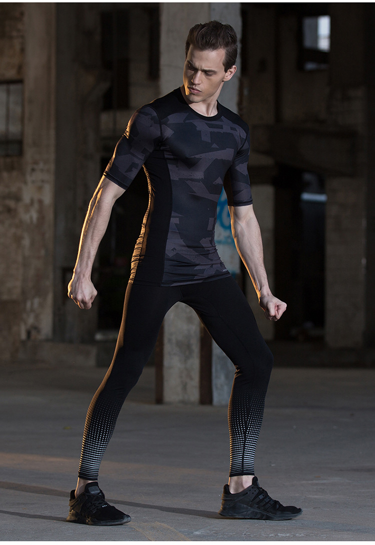 运动紧身衣男士夏季高弹力短袖健身衣吸汗速干教练篮球跑步训练服