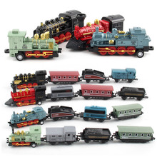 外贸热卖仿真复古蒸汽火车合金模型摆件回力车儿童益智可拼接玩具