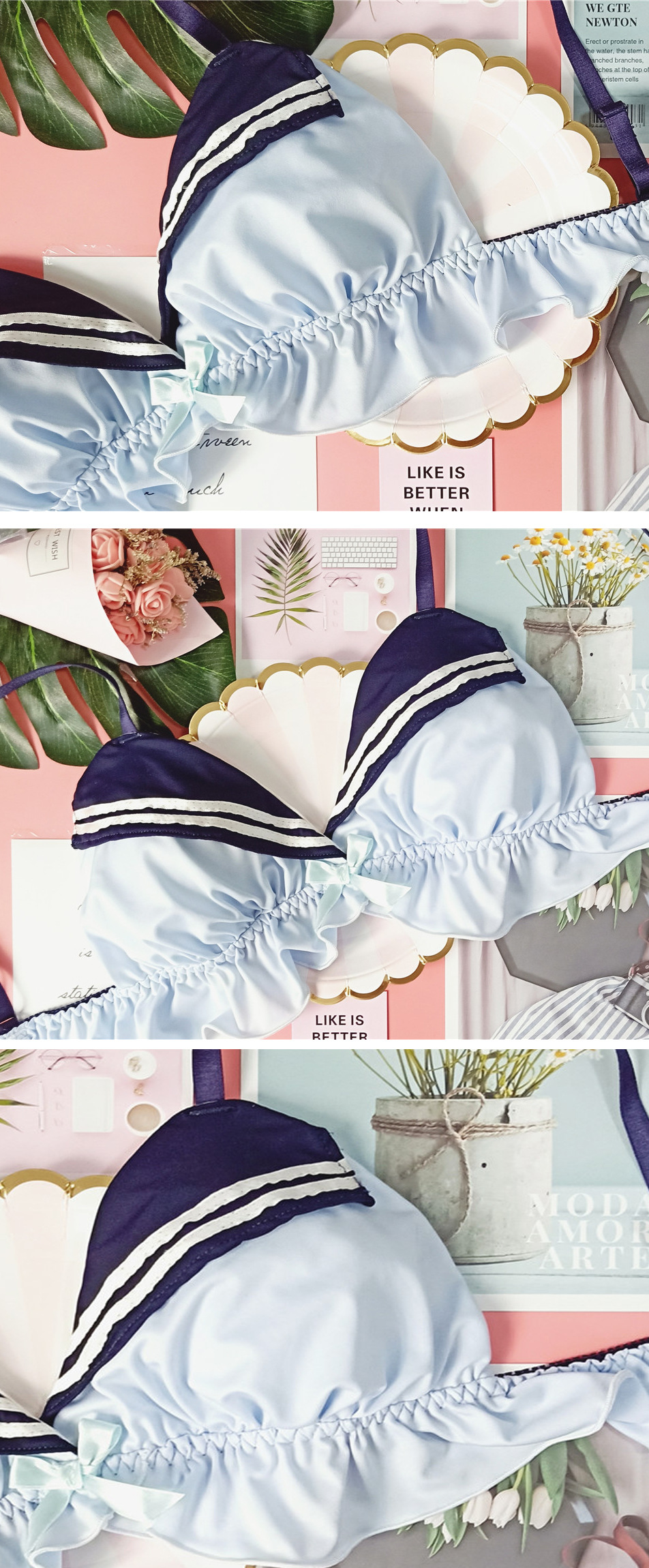 8445b日系少女内衣日系动漫二次元制服控海军牛奶丝无钢圈文胸套