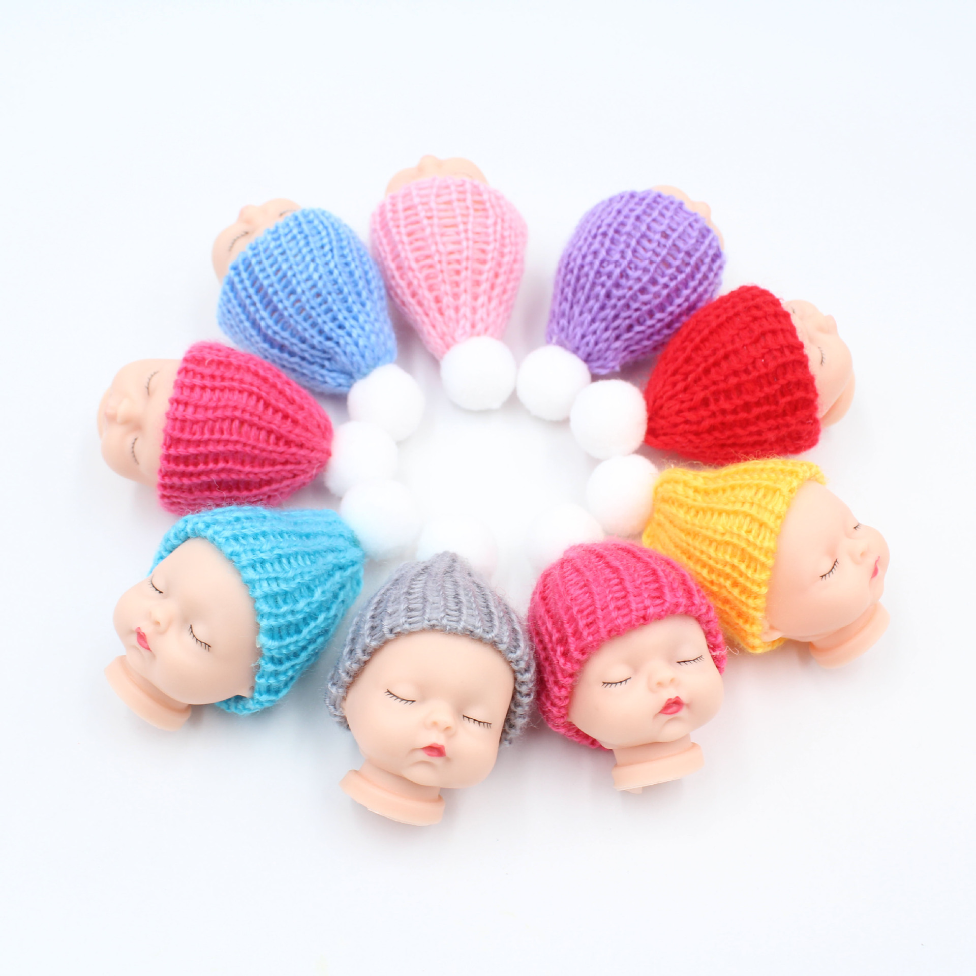 搪胶公仔娃娃头毛线帽子睡宝宝头像毛线宝宝摆件钥匙扣玩具挂件