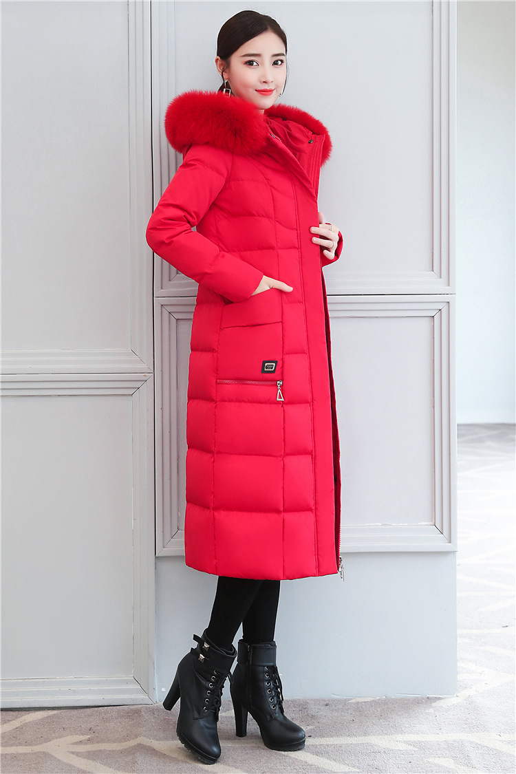 批发真狐狸大毛领长款羽绒服女加厚加长过膝