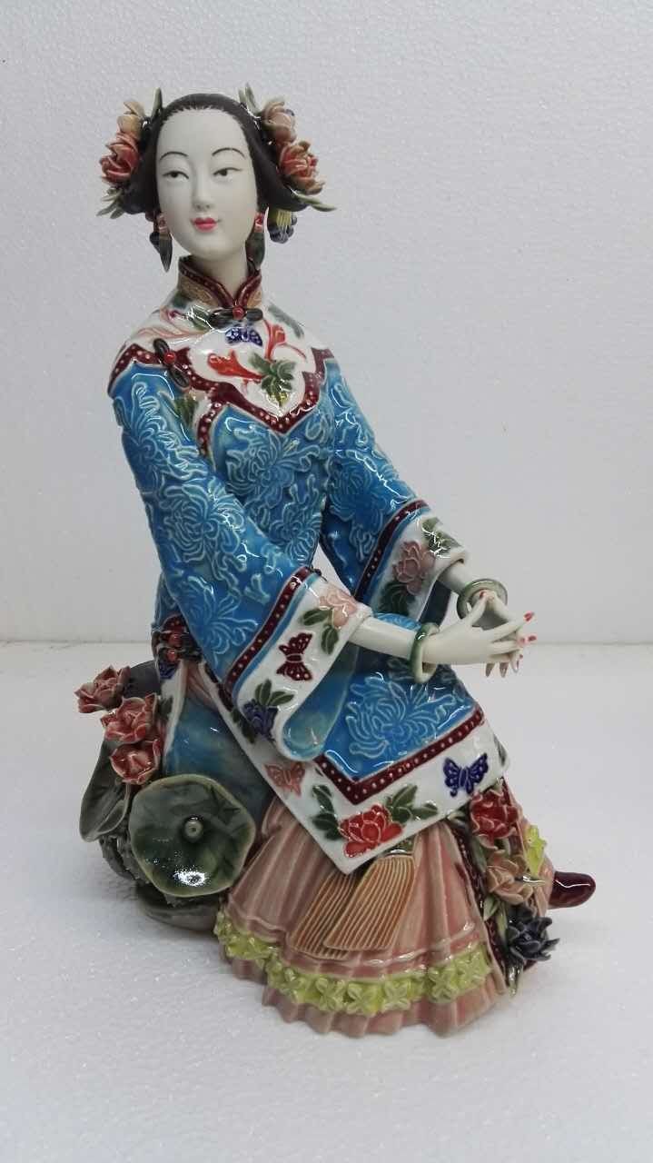 林伟东大师作品正品初夏荷花姑娘石湾陶瓷公仔古典仕女美女装饰