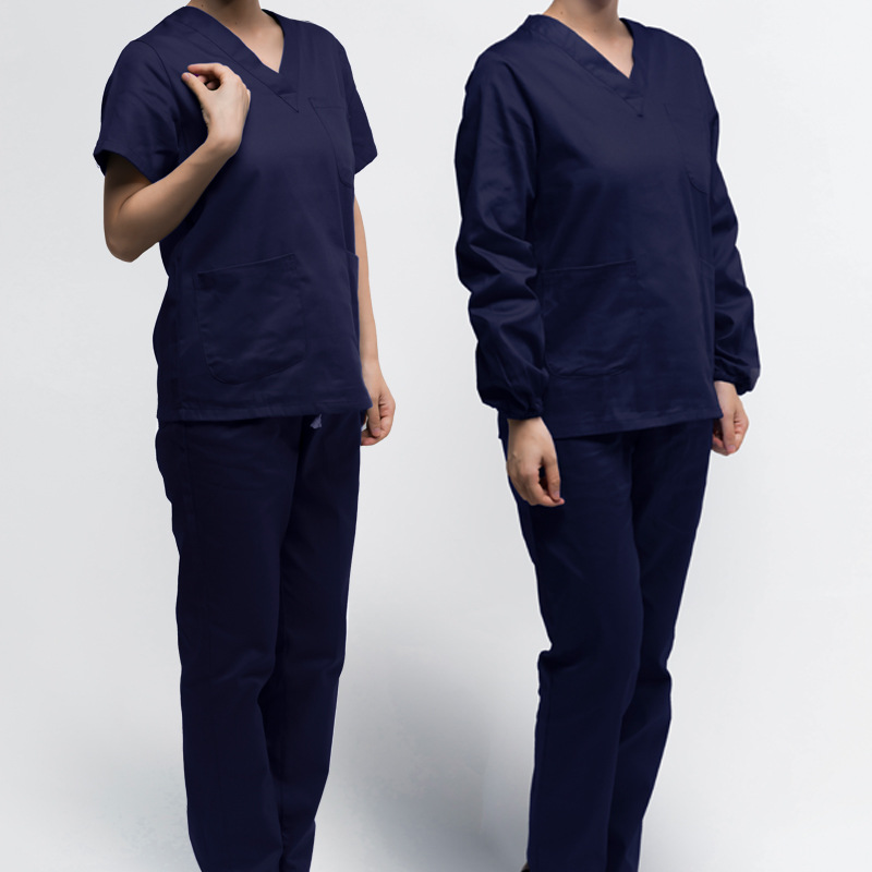 洗手衣护士服v领男女分体套装刷手衣涤棉长袖短袖牙科工作服代发