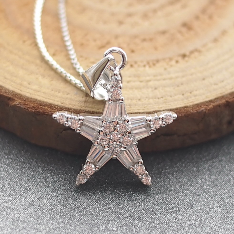 五星s925纯银五角星镶嵌吊坠星星几何时尚银吊坠爆款工厂代发