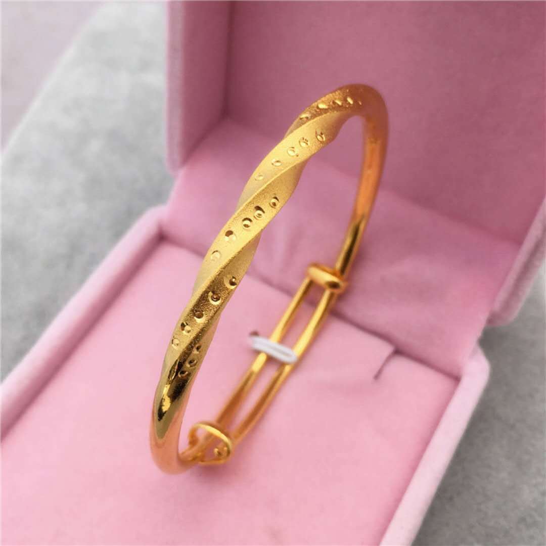 2019新款沙金磨砂推拉手镯 欧币金铜镀金仿黄金女手镯不掉色