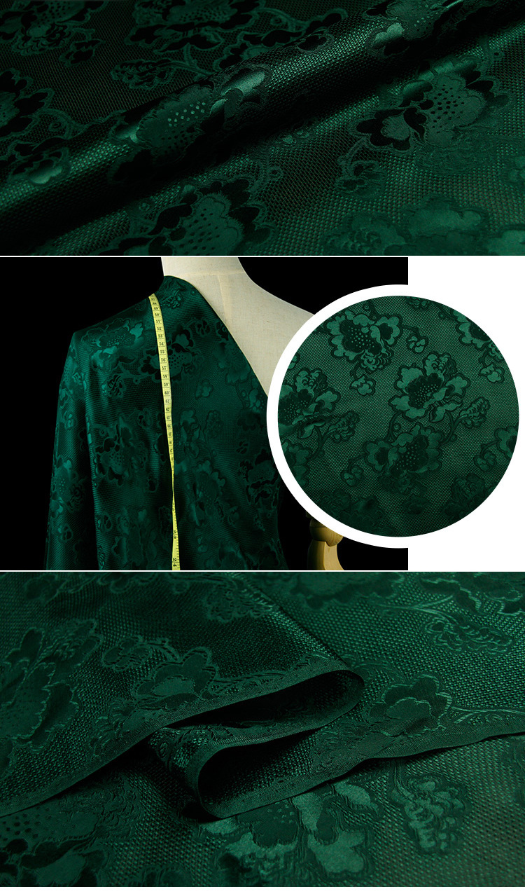 100%真丝140cm宽幅机织花罗提花暗纹半透裙子礼服面料牡丹花系列