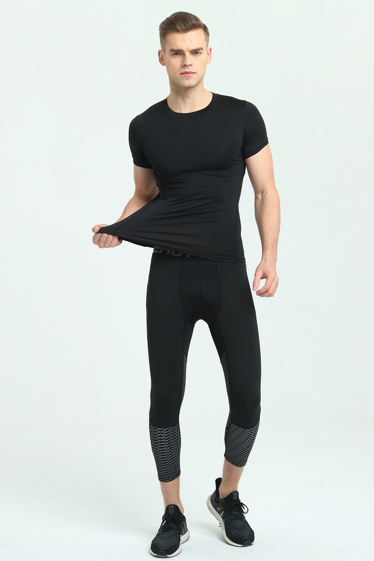 健身运动紧身裤男弹力篮球打底裤透气速干跑步训练五分压缩长裤