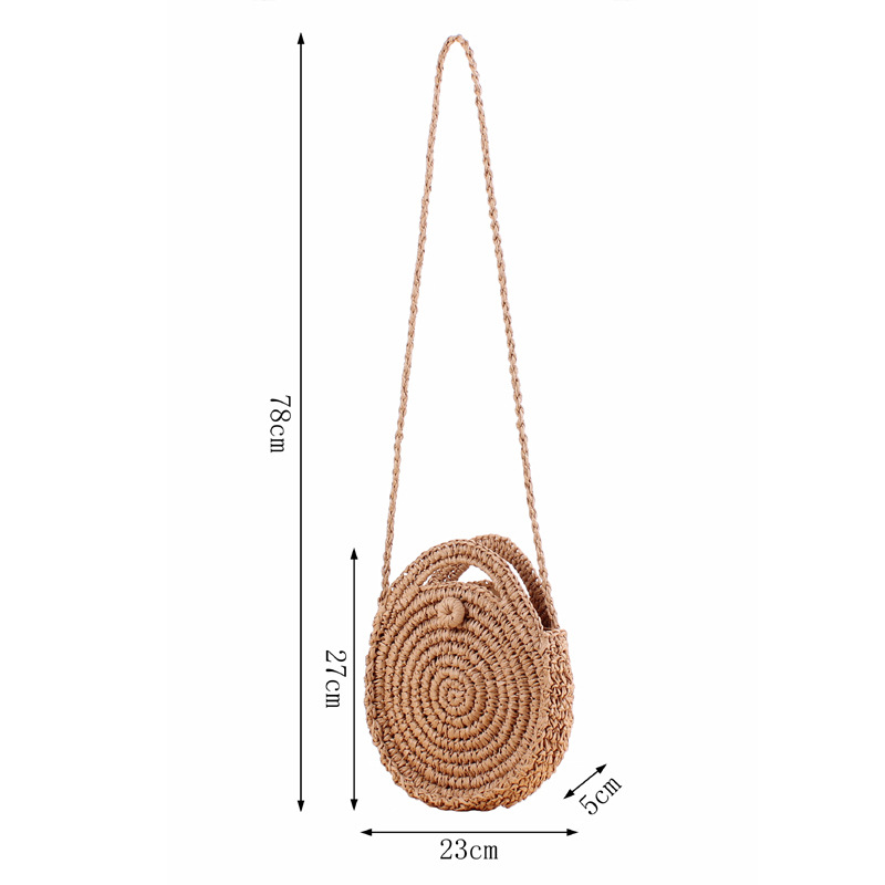 INS New Vacation Beach Hand-Woven Bag round Hand One-Shoulder Dual-Use Leisure Straw Bag