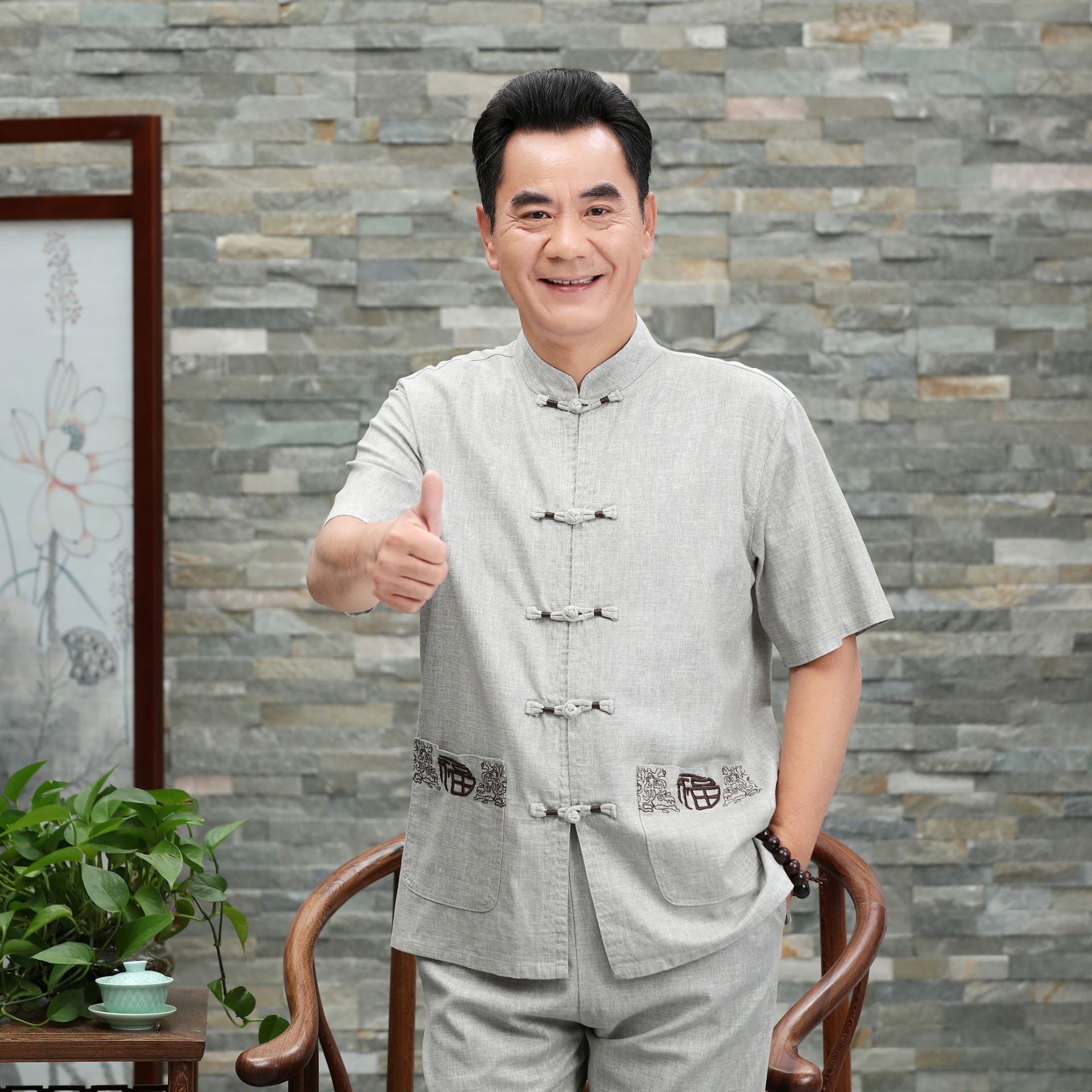 夏季男士唐装 中国风刺绣加大码爸爸装 中老年短袖上衣服招商代理