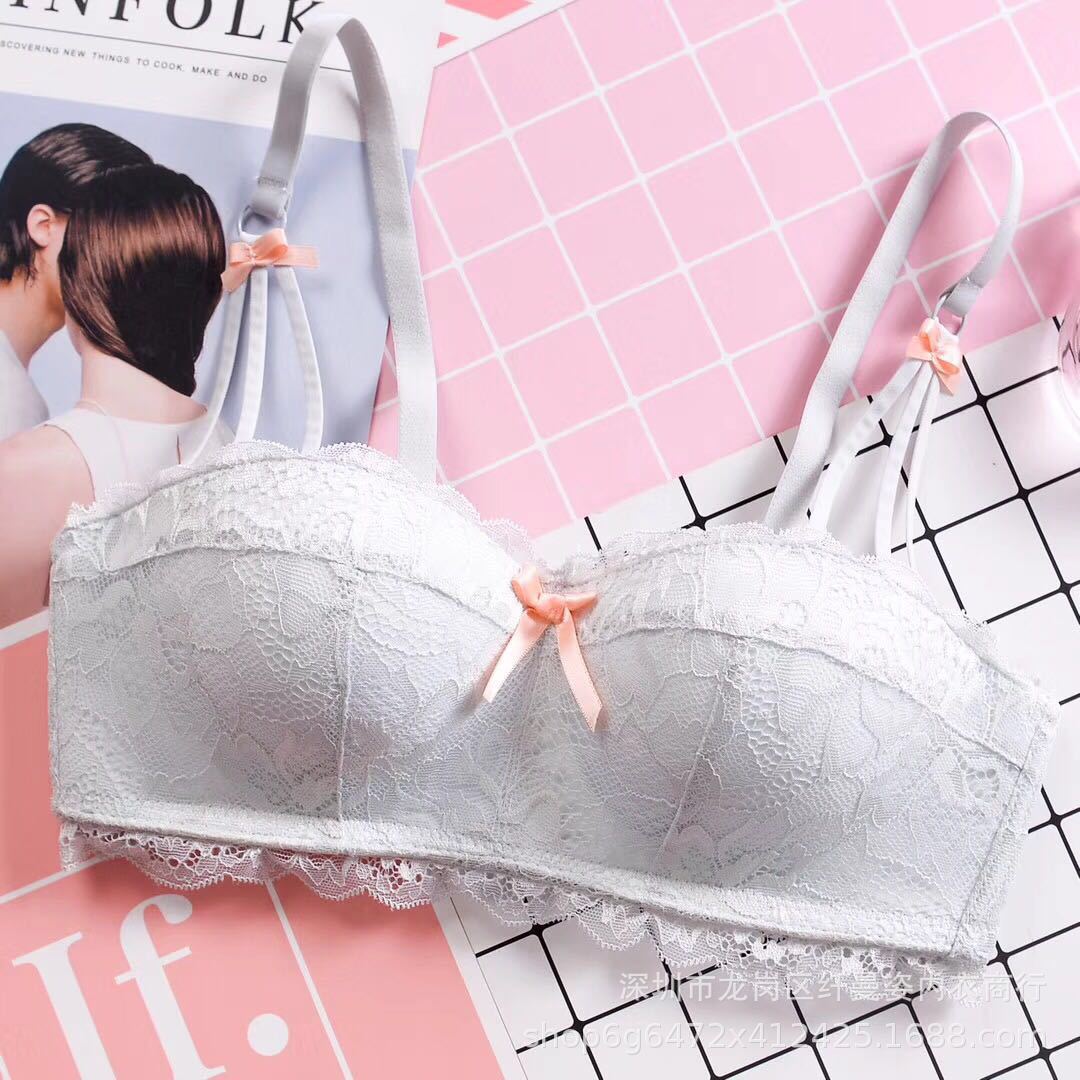 日系新款学生少女性感小胸无钢圈内衣加厚聚拢半杯舒适蕾丝文胸罩