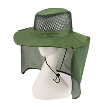 夏季户外纯色帽网纱披肩渔夫帽钓鱼帽遮阳帽迷彩帽登山帽丛林单色