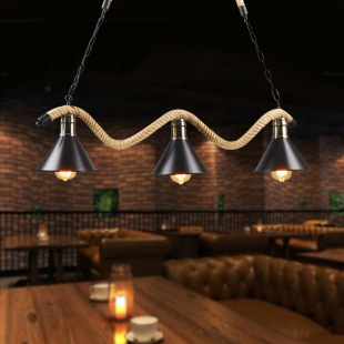 美式餐厅个性创意工业风酒吧铁艺装饰灯复古loft三头五头麻绳吊灯