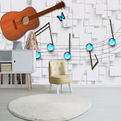 欧式电视背景墙纸现代时尚客厅琴行音乐装饰壁纸壁画简约音符吉他