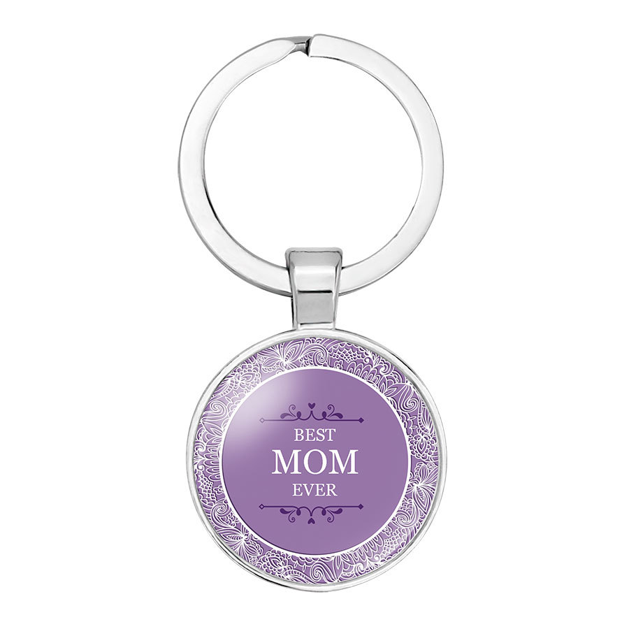 European and American Hot Ornament Key Ring Mom Letter Family Mother's Day Gift Time Stone Glass Key Ring