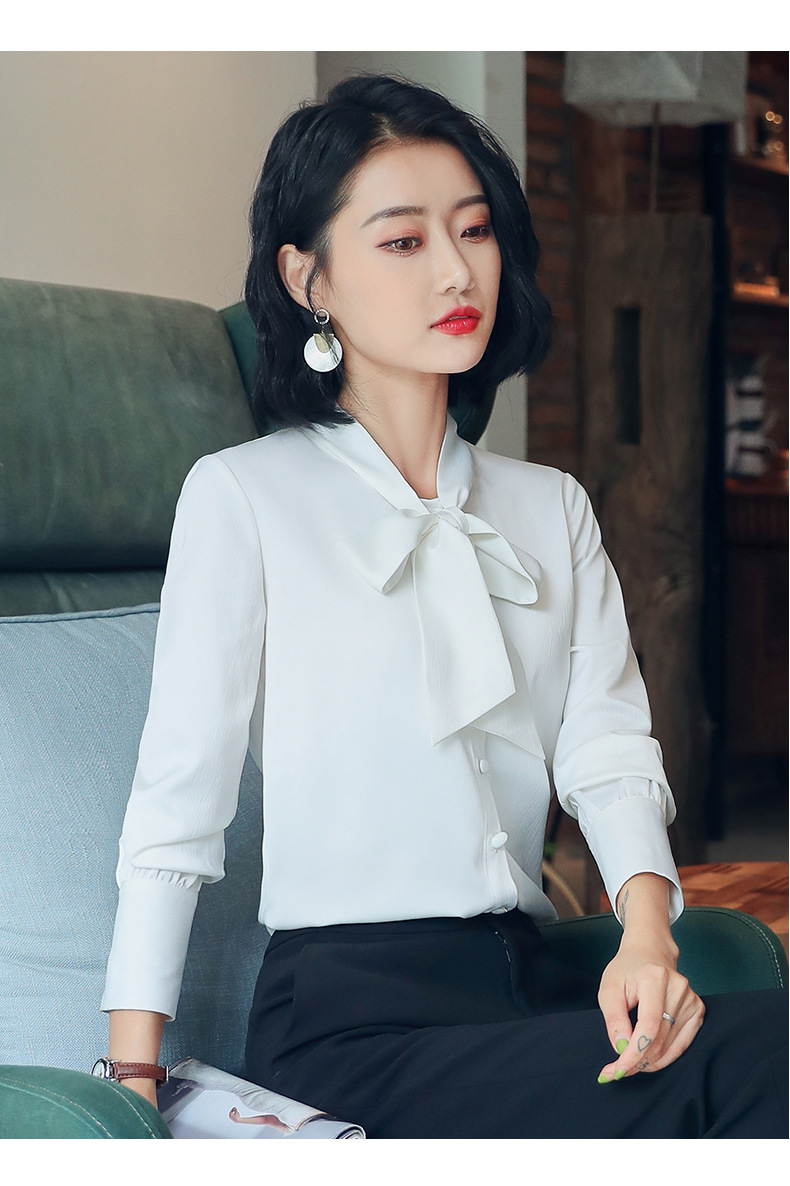 2020新款长袖红衬衫女士春夏职业修身工作衣服大码正式装ol蝴蝶结