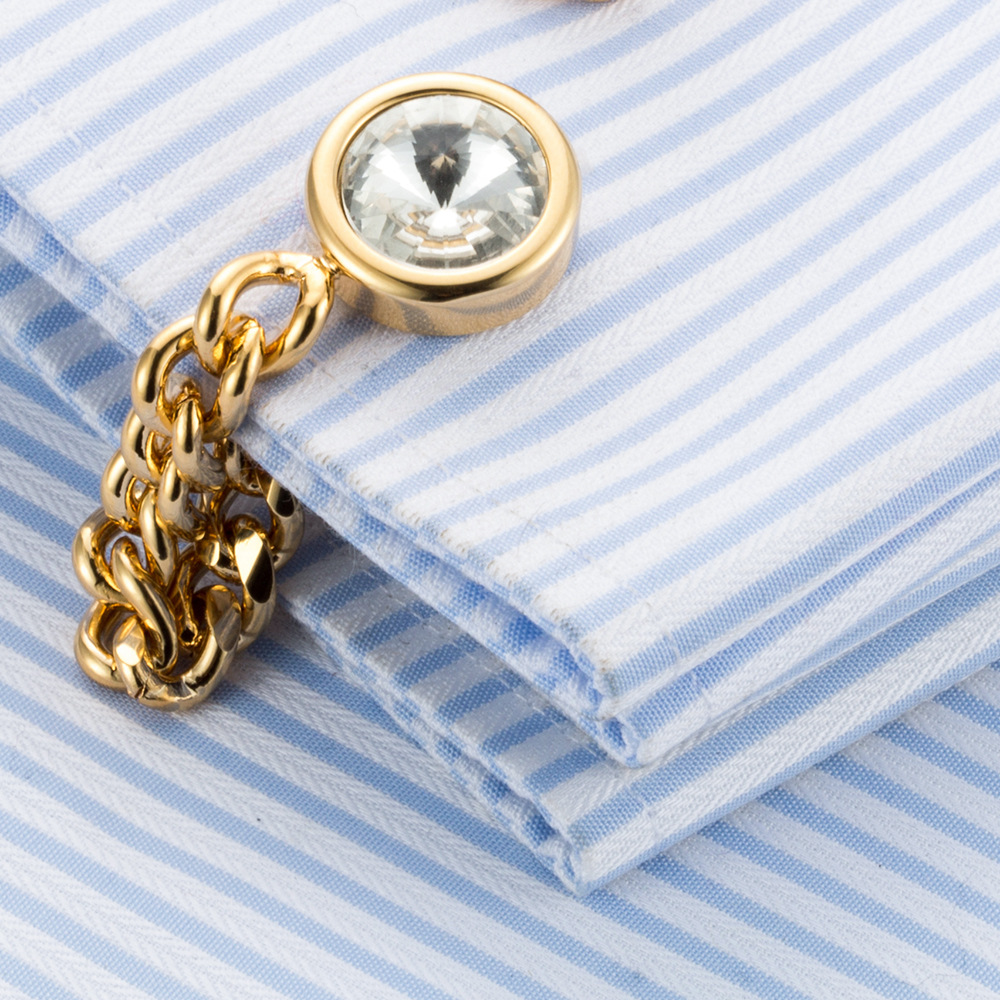 新款优质衬衫袖扣 圆形水晶袖钉 镀金链式链条袖口 cufflink 752