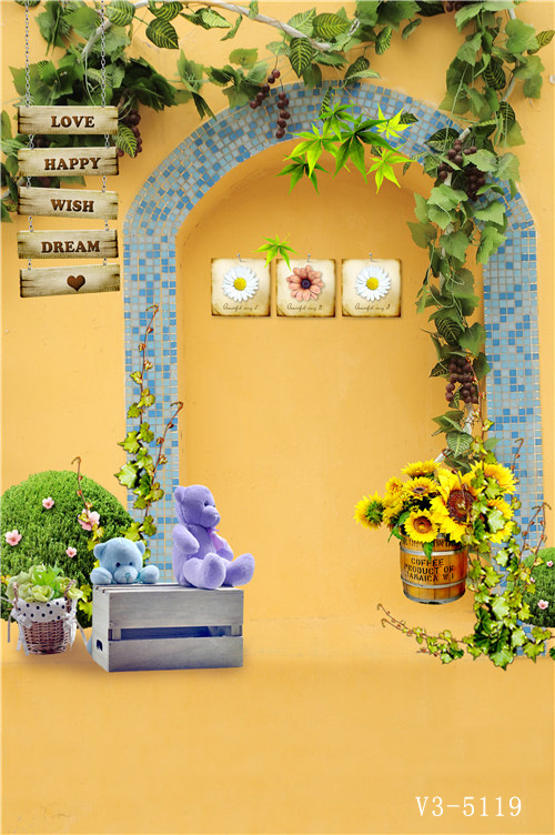 新款热销背景纸 儿童类韩式实景背景 宝宝拍照背景 拱式窗墙背景