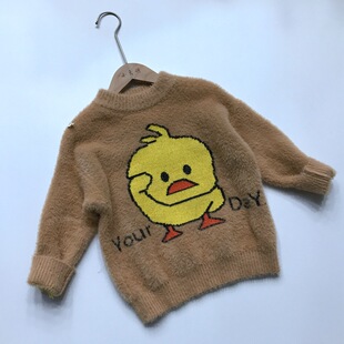 儿童卡通毛衣童装2018秋冬百搭仿貂绒上衣女童韩版时尚小黄鸭毛衣