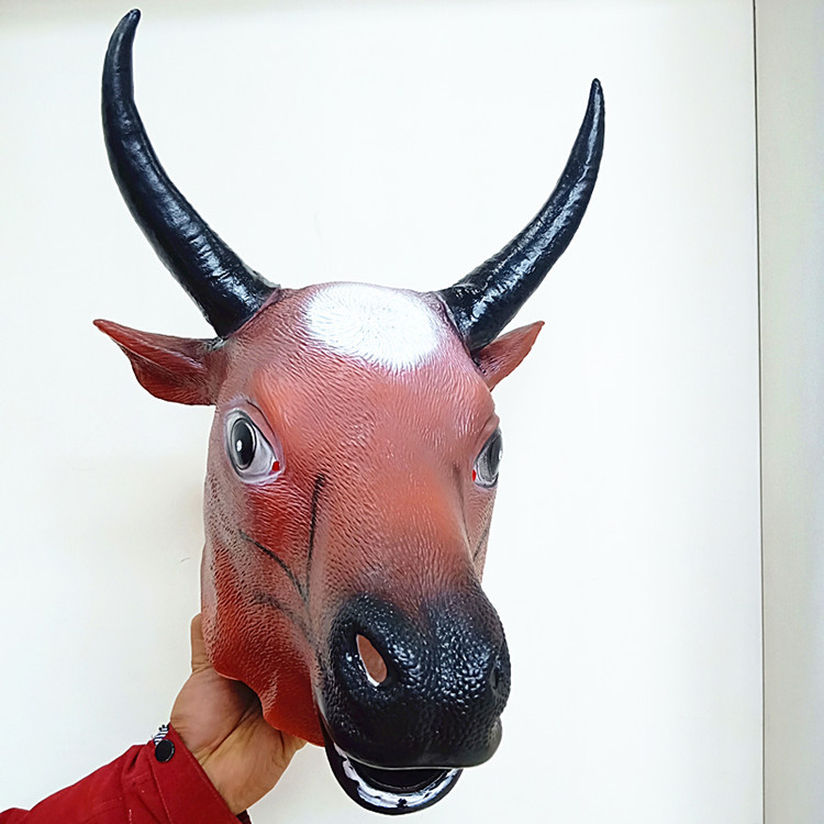 万圣节牛头鬼节魔鬼面具恐怖牛头马头搪乳胶头套牛头马面头套面具