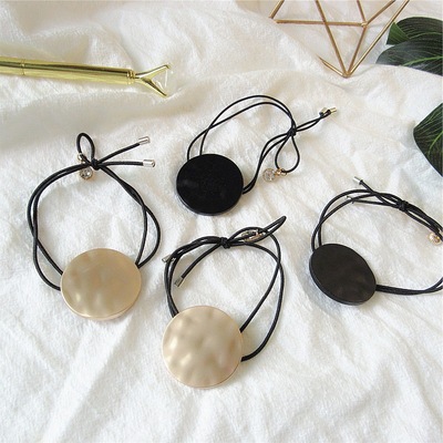 韩国设计感冷淡风经典圆形发圈简约大方凹凸面金属做旧发绳发饰女