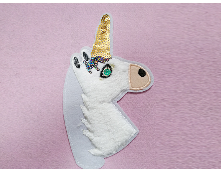 毛绒独角兽绣花章 服装辅料补丁 刺绣布贴 绣花标厂家定制