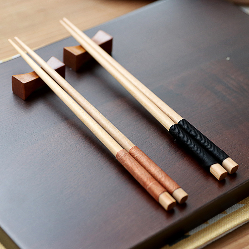 厂家木质筷荷木缠线筷子日韩外贸原单纯色木筷简约尖头筷