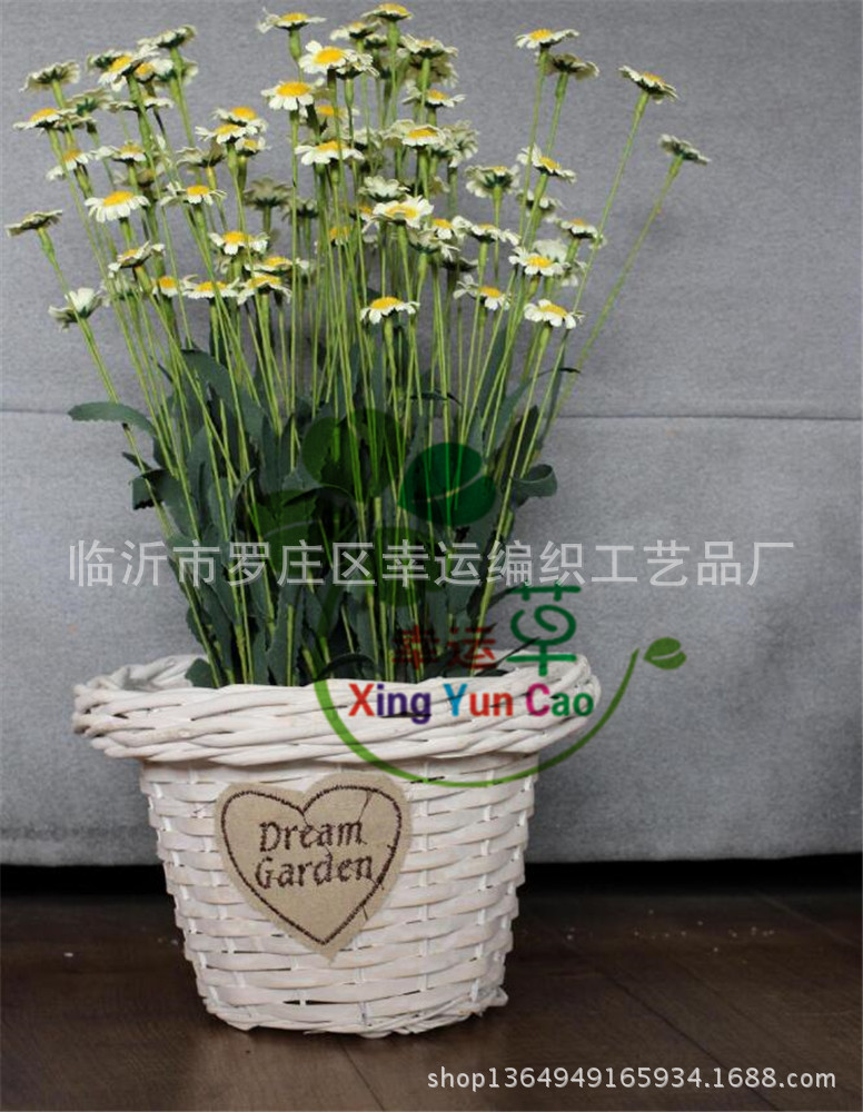 White Painted Willow Rattan Basket Wicker Products Wicker Hanging Basket Decorative Fake Flower Storage Basket