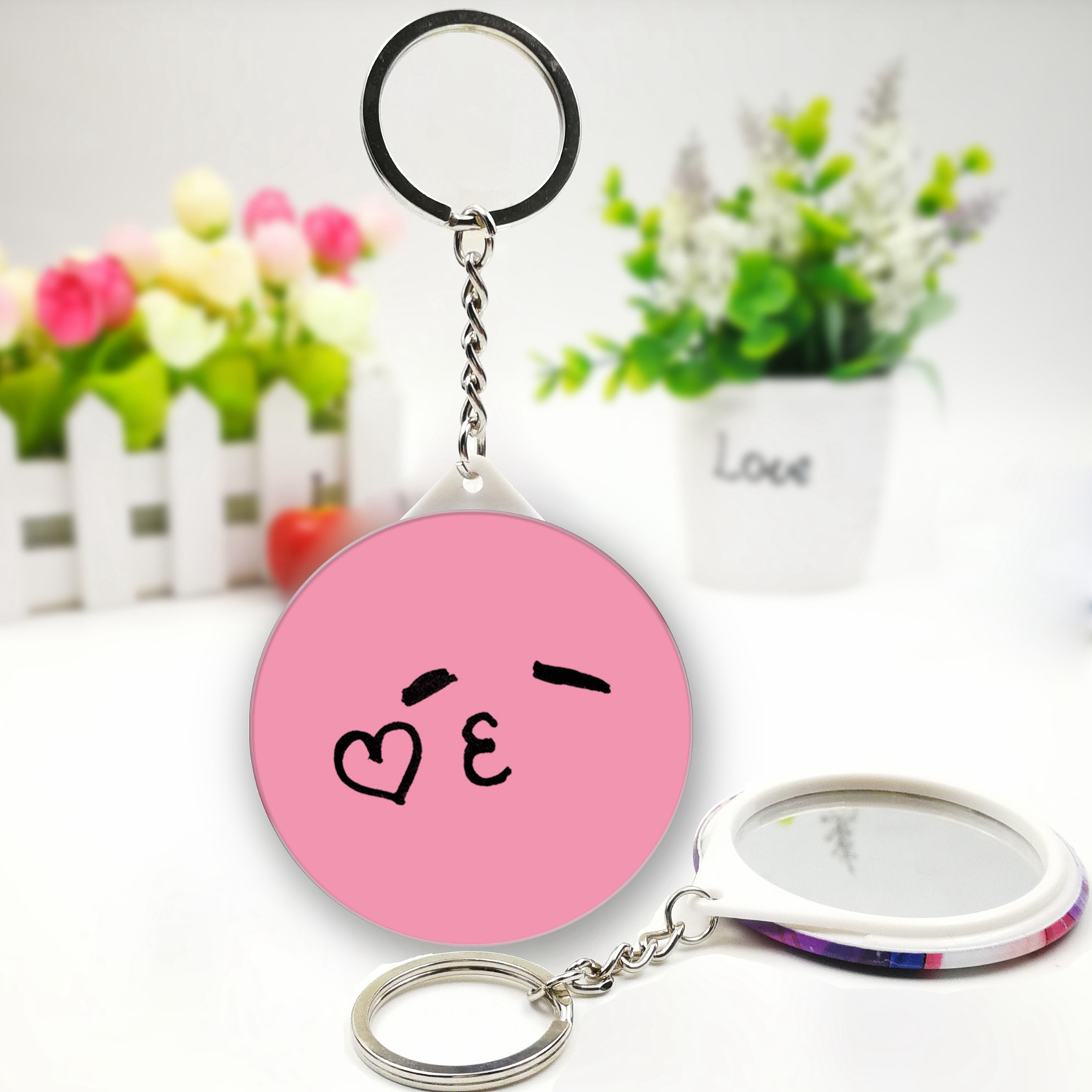 精品推荐 非主流可爱表情涂鸦 镜子钥匙扣挂饰 可diy来图定制