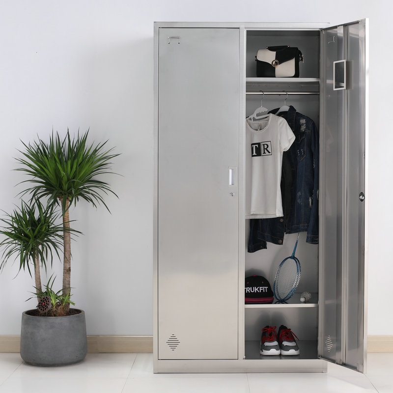 304不锈钢更衣柜 大型双开门储物柜多种型号衣柜成套定做