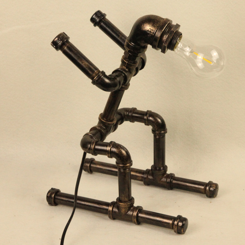 美式复古工业风吧台咖啡厅个性创意铁艺水管台灯卧室书房床头灯具