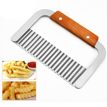 厨房工具 不锈钢木柄波浪刀薯条切 波纹刀切面刀 创意土豆切条器