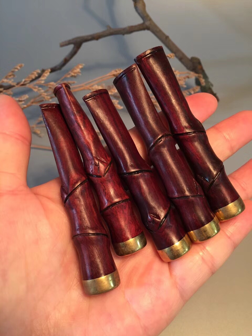 中式礼品紫檀竹节烟嘴厂家logo定制木质生活用品易携烟嘴