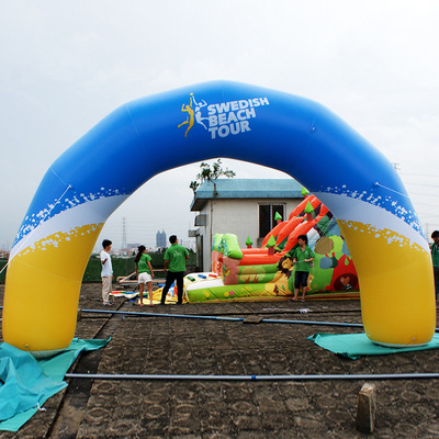场地布置道具-pvc充气黄蓝色拱门 pvc充气户外促销拱门模型 可刻印log