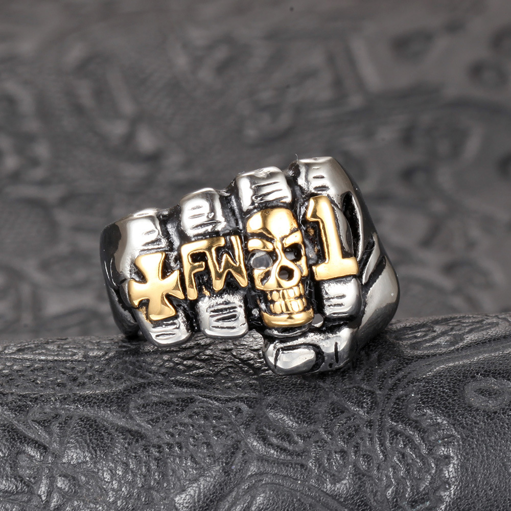 厂家直销欧美朋克哥特摇滚个性骷髅头钛钢铸造男士戒指