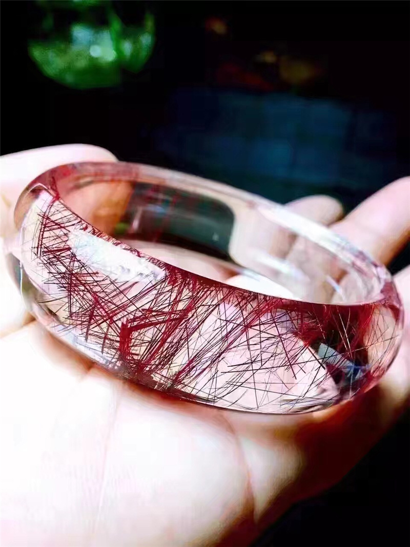 天然红发晶顺发晶水晶手镯 红水晶顺发手镯红钛晶镯子 璧瑞实业