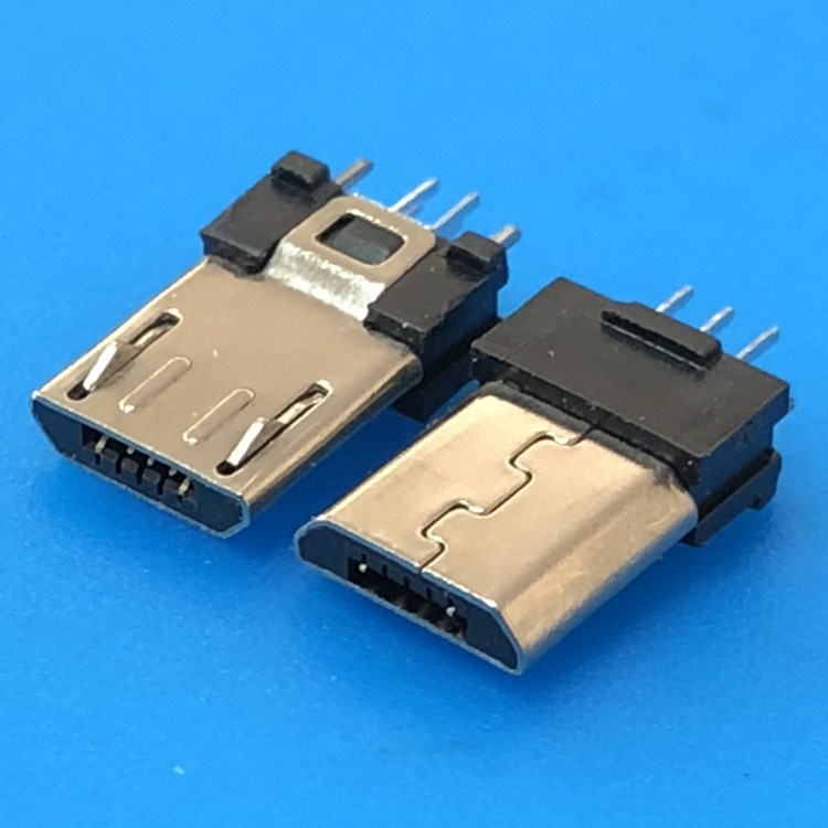 安卓micro5p夹板1.0带双地线公头三星端子焊板式micro夹板式插头