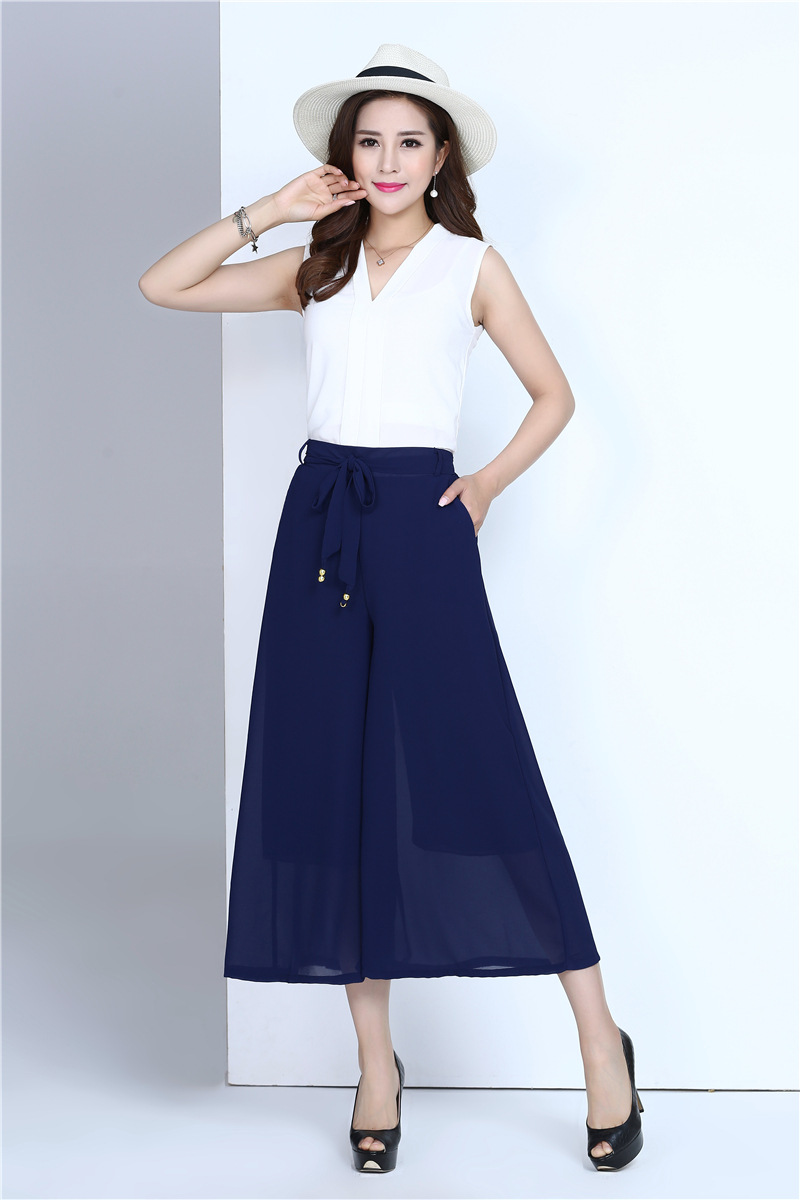 厂家批发新款七分雪纺阔腿裤大码高腰雪纺裙裤夏季薄款纯色裤裙女