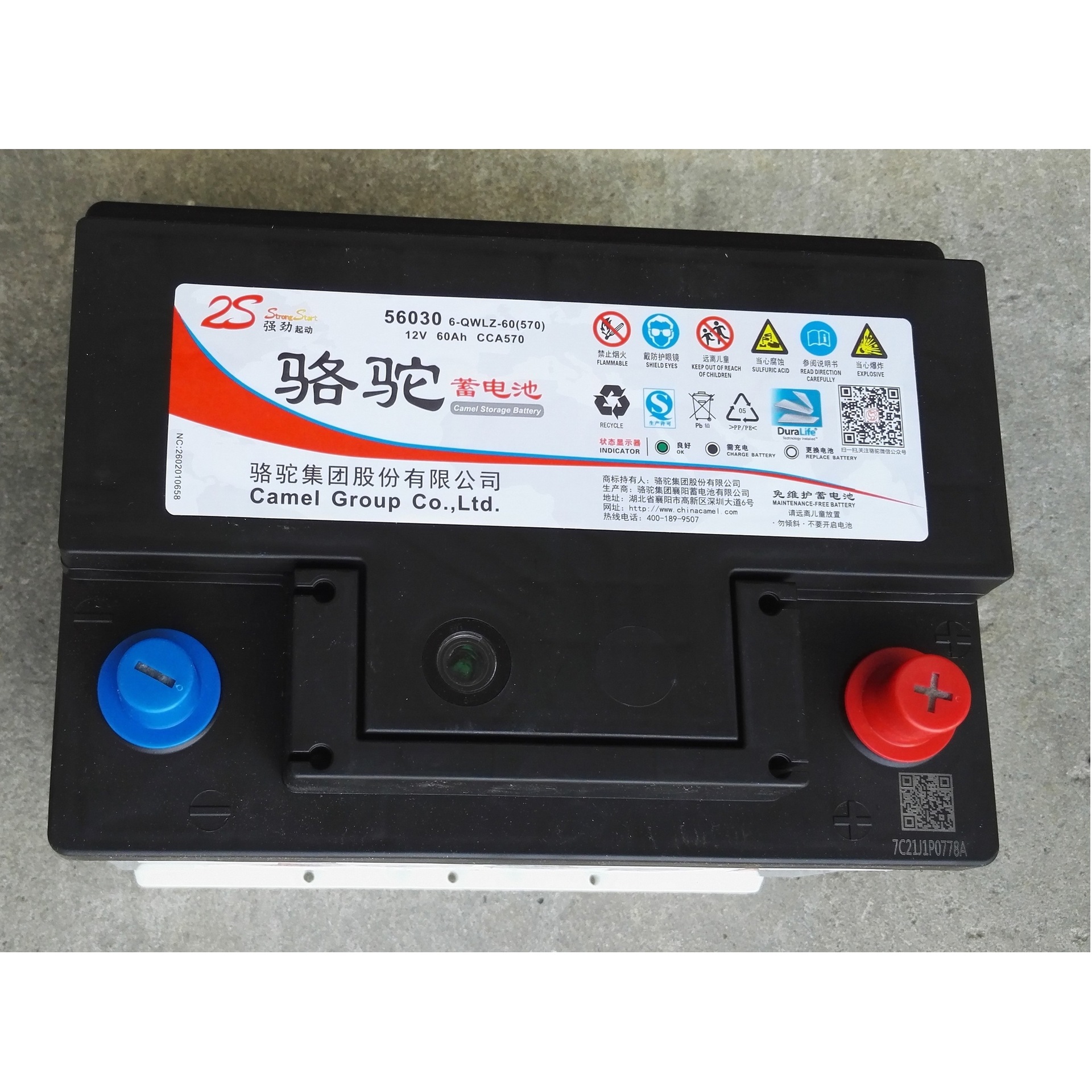 发电机电瓶 l2-400骆驼12v60ah免维护蓄电池 车用启动电瓶