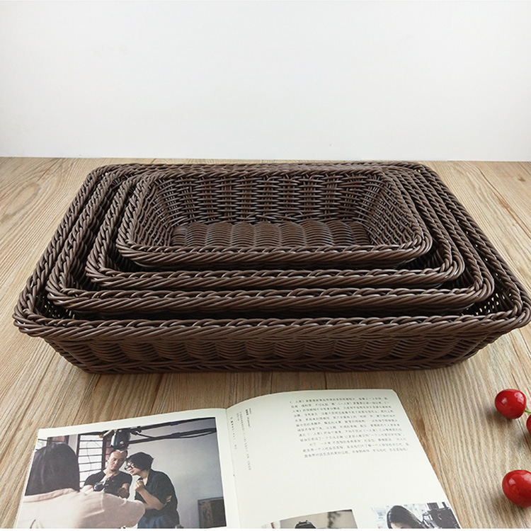 Rattan Basket Rattan Woven Fruit Basket Bread Basket Supermarket Display Basket Desktop Snack Storage Box Plastic Woven Basket