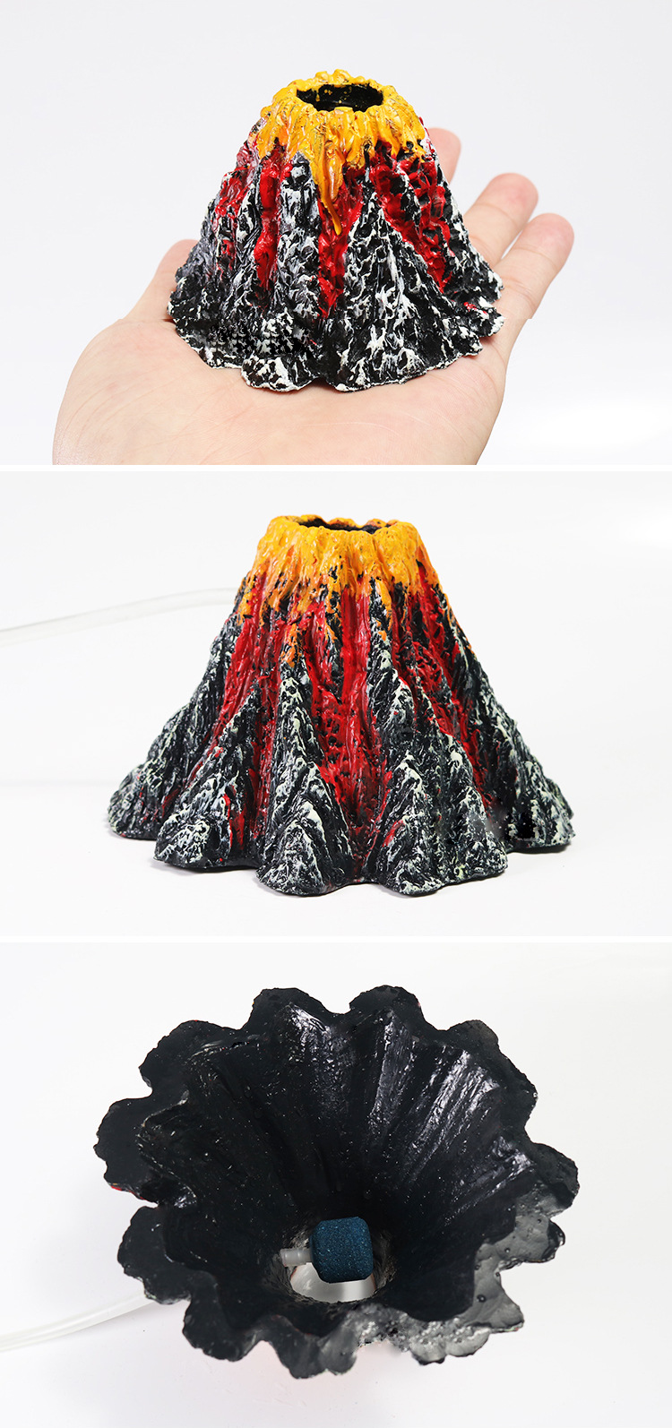 水族箱假造景火山爆喷发冲氧摆件鱼缸装饰布景增氧泵圆气泡石批发