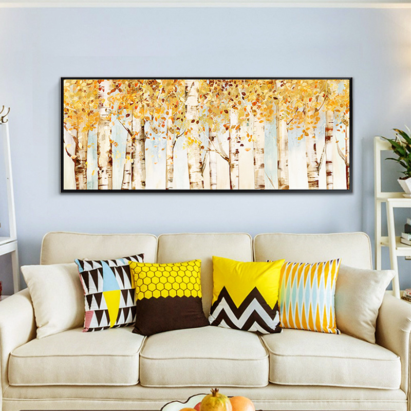 卧室床头画酒店现代简约挂画客厅装饰画白桦林壁画抽象手绘油画