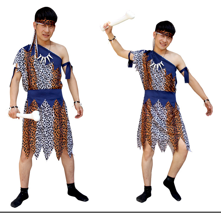万圣节成人演出衣服男女土著人非洲原始人套装印第安豹纹野人服装