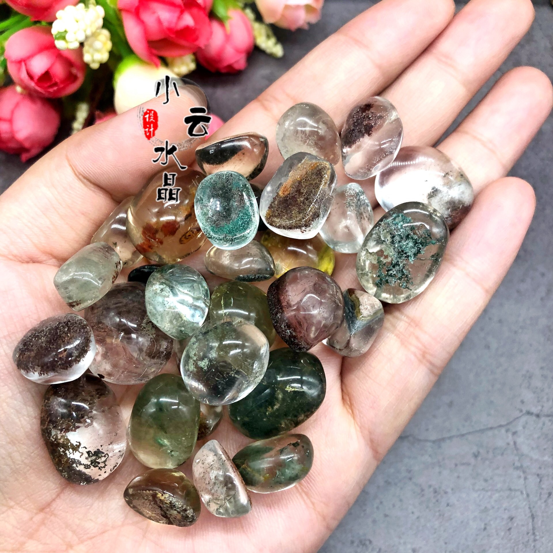 天然幽灵石红绿幽灵景观石 把玩摆件 水晶原石抛光厂家批发