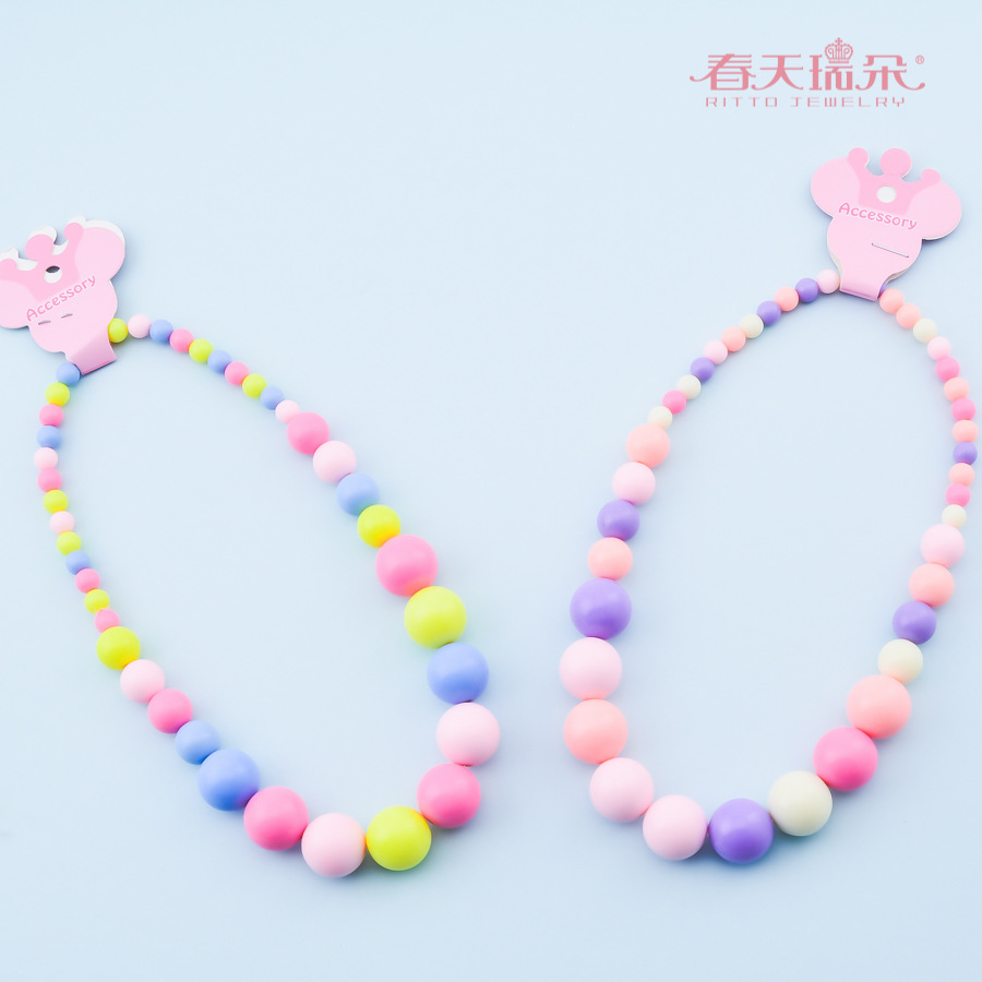春天瑞朵糖果色亚克力球球珍珠儿童项链装饰项链童装配饰品速卖通