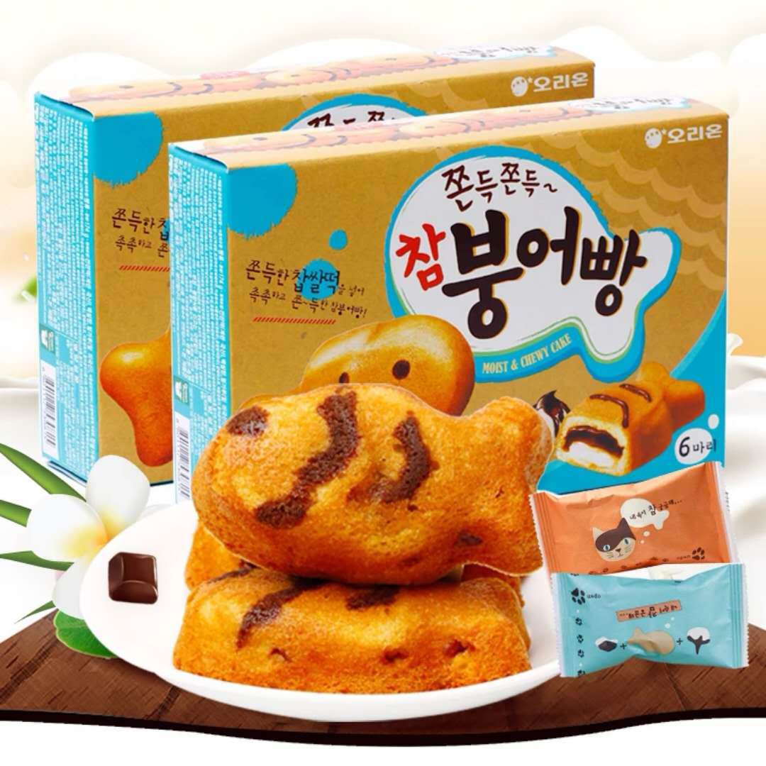 韩国好丽友打糕鱼鱼型巧克力红豆夹心蛋糕174g鲫鱼蛋糕